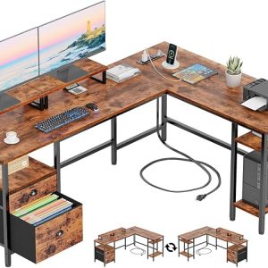 66” L Shaped Desk with Power Outlet