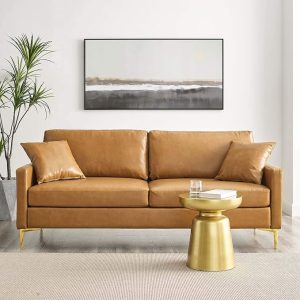 Juliana Vegan Leather Upholstered Sofa in Tan