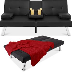 Faux Leather Upholstered Modern Convertible Futon
