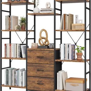 Triple Bookshelf with 3 Fabric Drawers